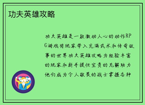功夫英雄攻略
